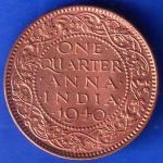 British India 1940 George VI King One Quarter Anna Copper Coin ANH1807