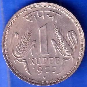 Republic India 1977 One Rupee bombay mint Coin ANH2104
