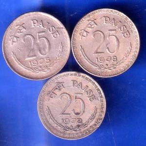 Set Of 3 : Republic India DIFFRENT YEAR Hyderabad Mint 25 Paise ANH2754