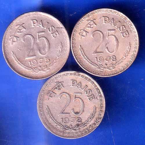 Set Of 3 : Republic India DIFFRENT YEAR Hyderabad Mint 25 Paise ANH2754