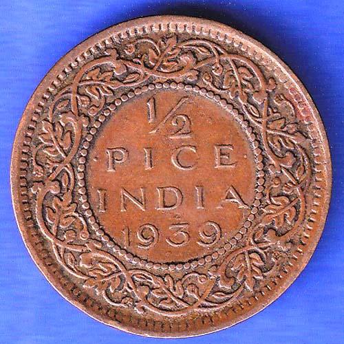 BRITISH INDIA 1939 GORGE VI KING 1/2 PICE BOMBAY MINT RARE COIN ANH3205