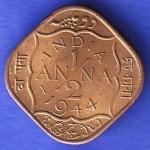 BRITISH INDIA 1944 GEORGE VI 1/2 ANNA COIN  HSK854