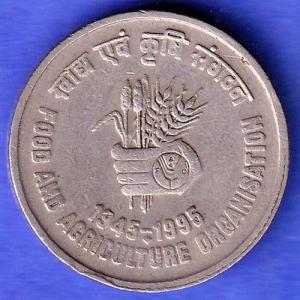 Republic Of India 1945-1995 Bombay Mint Food And Agriculture Organization 5 Rupee Coin HSK1008