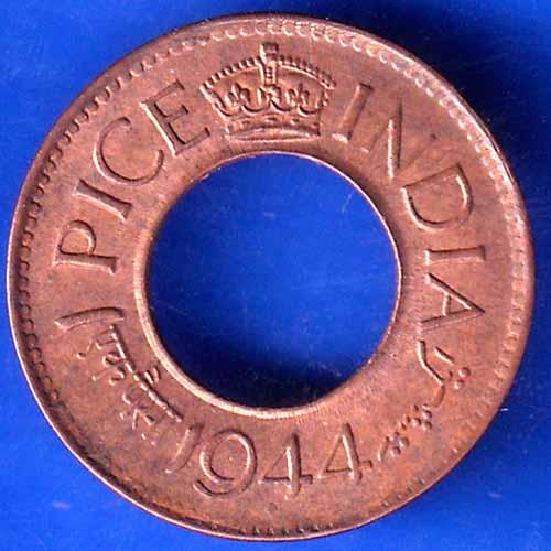 British India 1944 George VI King  1 Pice Copper Coin ANH2305