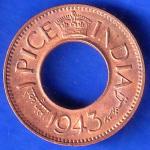 British India 1943 Bombay Mint George Vi King One Pice Coin anh2505