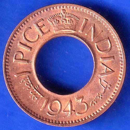 British India 1943 Bombay Mint George Vi King One Pice Coin anh2505