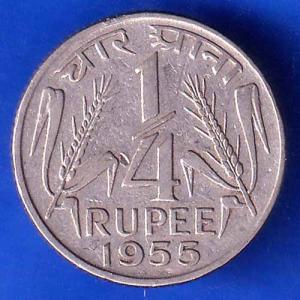 Government Of India 1955 Quarter Rupee kolkata mint Coin ANH2705