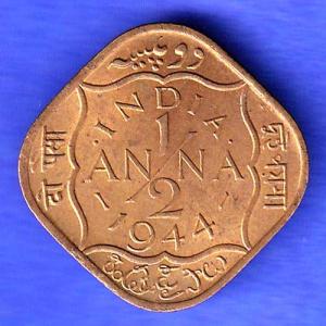 BRITISH INDIA 1944 GEORGE VI 1/2 ANNA COIN HSK657