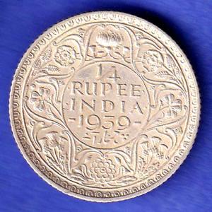 BRITISH INDIA 1939 george vi 1/4 RUPEE SILVER COIN SK706