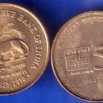 set of two coins:- Republic india reserve bank of india 1935-2010 five rupee coin ANH1914