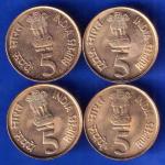 set of 4 coins:- Republic india reserve bank of india 1935-2010 five rupee coin ANH1915