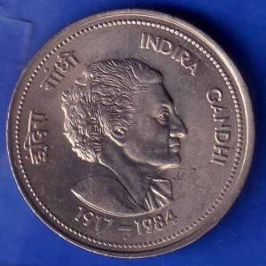 Republic India 1917-1984 Indira Gandhi 5 Rupees Coin ANH1164
