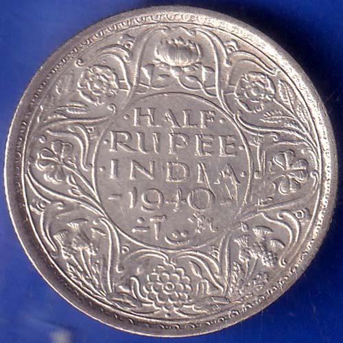 British India 1940 Bombay Mint George VI King Half Rupee Coin ANH566
