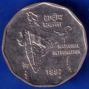 Republic India 1997 Hyderabad Mint National Integration 2 Rupees Coin ANH567