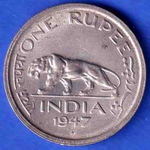 George VI King Emperor 1947 Bombay Mint One Rupee Coin SK816