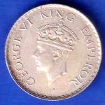 BRITISH INDIA 1940 george vi 1/4 RUPEE SILVER COIN SK817