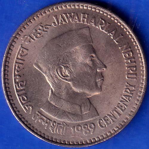 Republic India 1989 Jawaharlal Nehru Centenary 5 Rupee Coin ANH208