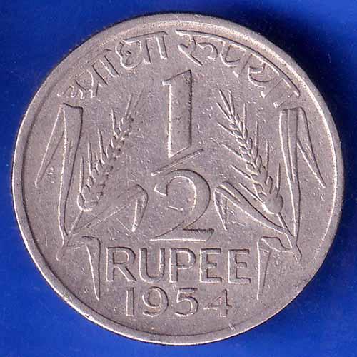 Government of India 1954 half Rupee calcutta MINT Coin ANH2806