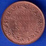 BRITISH INDIA 1939 GORGE VI KING ONE QUARTER ANNA COPPER COIN ANH308