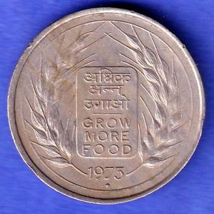Republic India 1973 Bombay Mint “Grow More Food ” 50 Paisa Coin HSK958