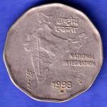 Republic India 1998 HYEDARABAD MINT National Integration 2 Rupees Coin SK661