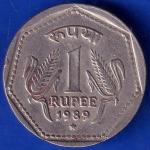 Republic India 1989 Hyderabad Mint One Rupee Coin ANH976