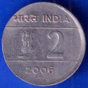 Shifted Error Republic India 2006 Hyderabad Mint Two Rupee Coin ANH484