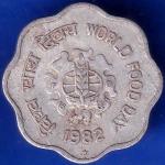 Republic India 1982 Hyderabad Mint World Food Day 10 Paise Coin ANH575