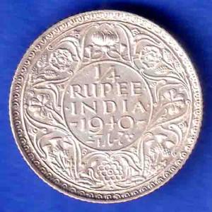 BRITISH INDIA 1940 george vi 1/4 RUPEE SILVER COIN SK817