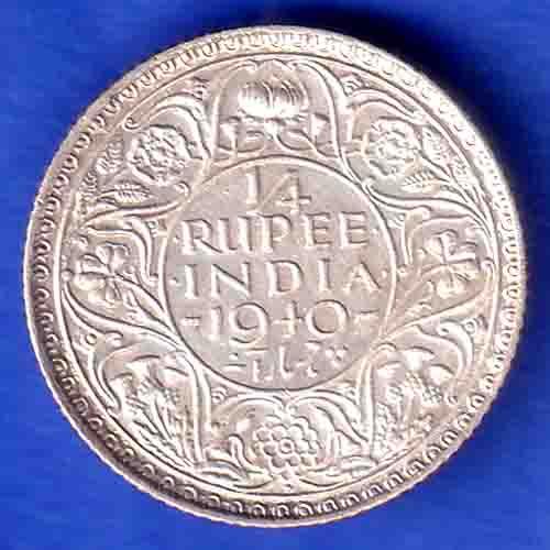 BRITISH INDIA 1940 george vi 1/4 RUPEE SILVER COIN SK817