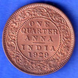 British india 1929 George v one quarter anna copper coin SK1007