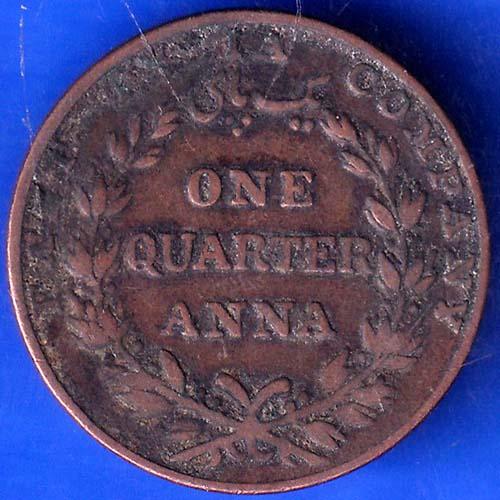 East India Company 1835 One Quarter Anna Copper Coin ANH608