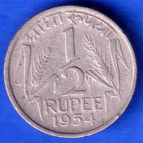 Government of India 1954 half Rupee KOLKATA MINT Coin ANH2457