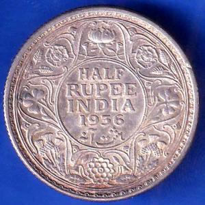 British India King George V 1936 Half Rupee Silver Coin ANH2657