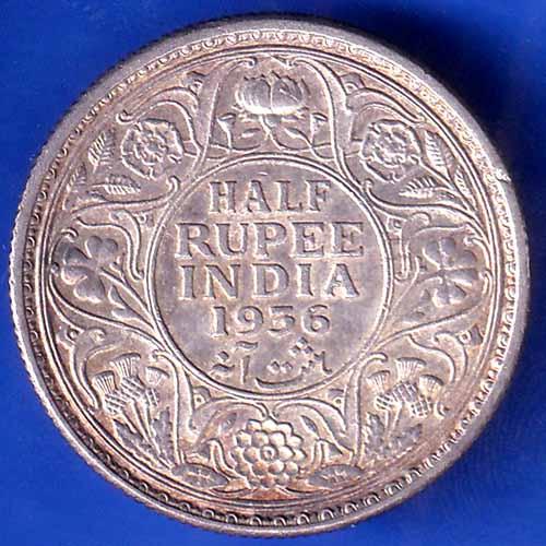 British India King George V 1936 Half Rupee Silver Coin ANH2657