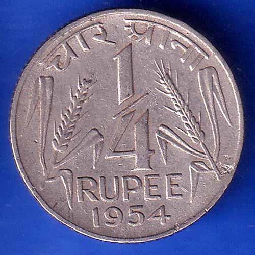 Government of India 1954 1/4 Rupee calcutta MINT Coin ANH3057