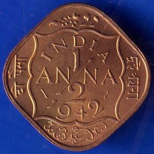 British India 1942 George VI King Half Anna Coin ANH409