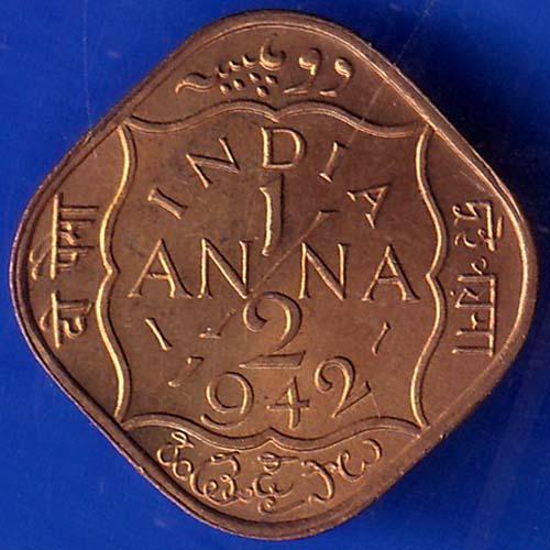 British India 1942 George VI King Half Anna Coin ANH409
