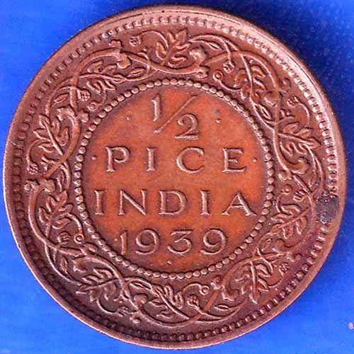 British India 1939 Bombay Mint  George VI King Emperor Half Pice Coin ANH2209