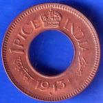 British India 1943 Bombay Mint  George Vi King One Pice Coin anh2358