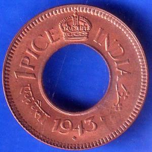 British India 1943 Bombay Mint  George Vi King One Pice Coin anh2358