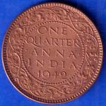British India 1942 George VI King Emperor One Quarter Anna Copper Coin ANH259