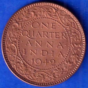 British India 1942 George VI King Emperor One Quarter Anna Copper Coin ANH259