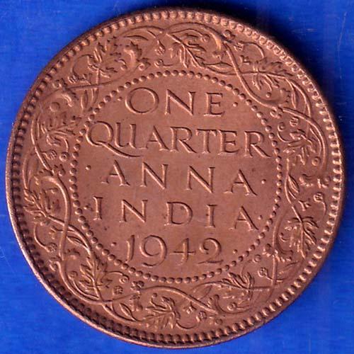 British India 1942 George VI King Emperor One Quarter Anna Copper Coin ANH259