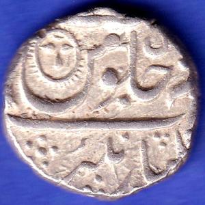 INDORE STATE SUN FACE INO SHAH ALAM II MALHAR RAO ONE RUPEE SILVER COIN SK662