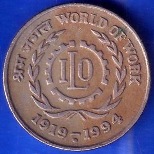 republic india 1919 1994 world of work 5 rupee coin ANH494