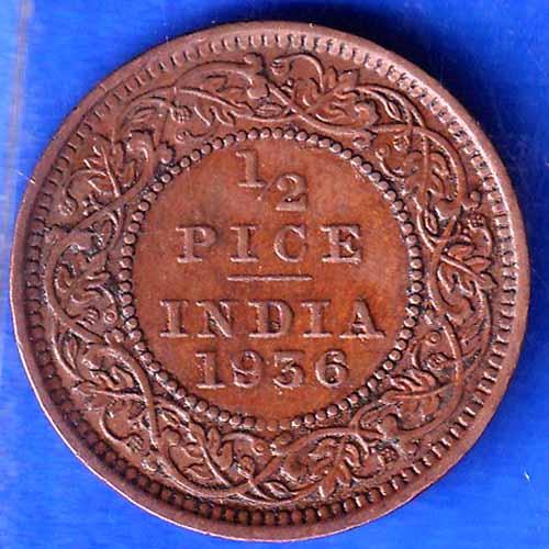 British India 1936 George V King Emperor Half Pice Coin ANH1750