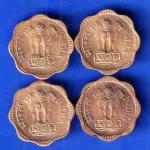 SET OF 4 : Republic India 1968 ,1969 HYDERABAD MINT , 1970 AND 1971 BOMBAY MINT Ten Paise Coin ANH1946