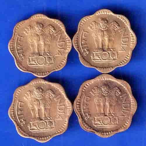 SET OF 4 : Republic India 1968 ,1969 HYDERABAD MINT , 1970 AND 1971 BOMBAY MINT Ten Paise Coin ANH1946