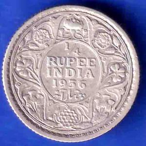 British India 1936 George V 1/4 Rupee Silver coin SK819